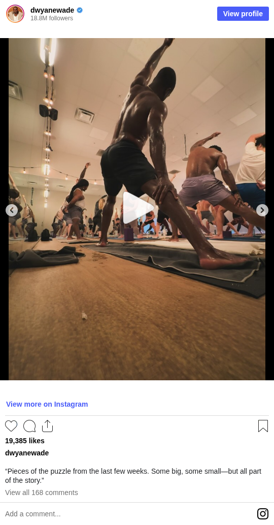 Complete Instagram post from Dwyane Wade showing a hot yoga session