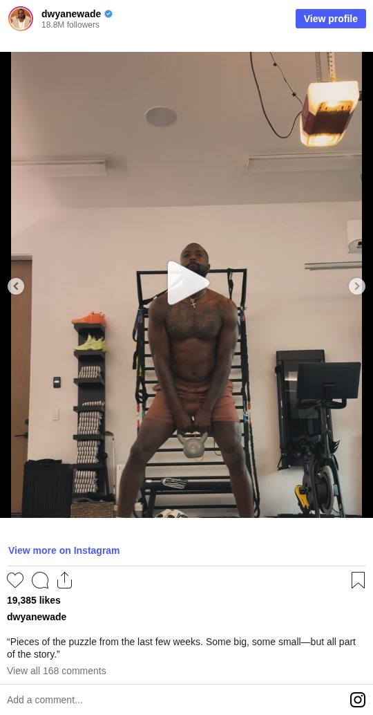 Complete Instagram post from Dwyane Wade showing a kettlebell training session
