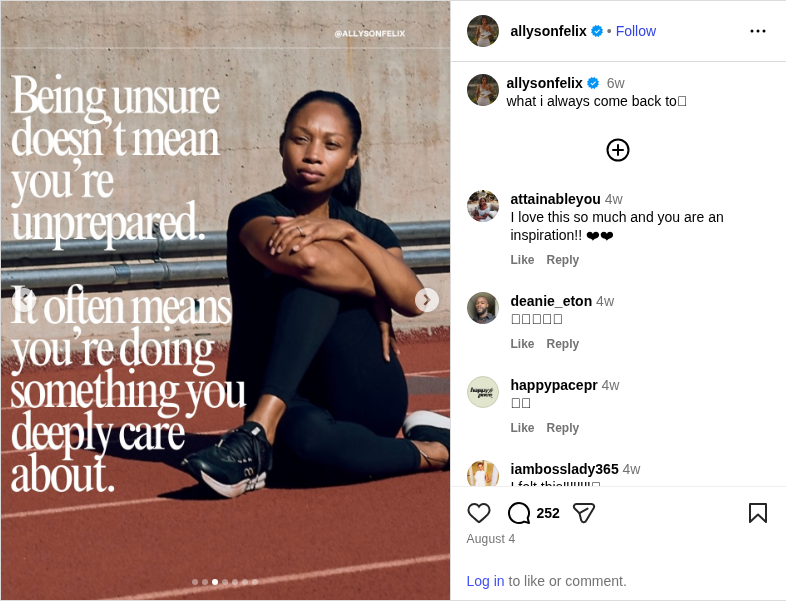 Complete Instagram post from Allyson Felix showing her with her family