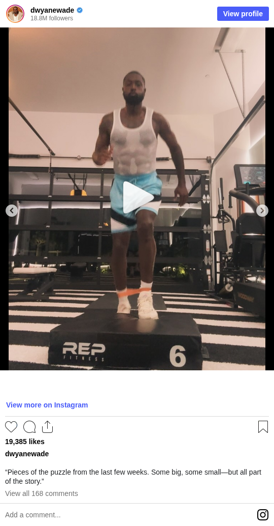 Complete Instagram post from Dwyane Wade showing a box step-up workout