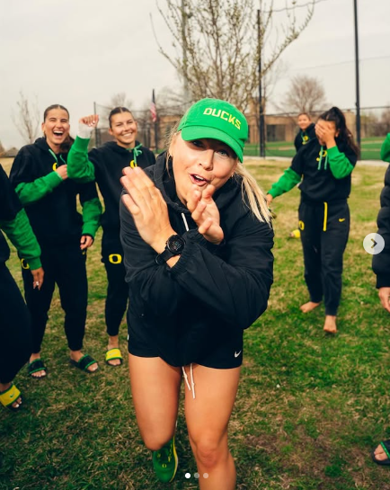 Brittany Wiebe firing up her Oregon Ducks team