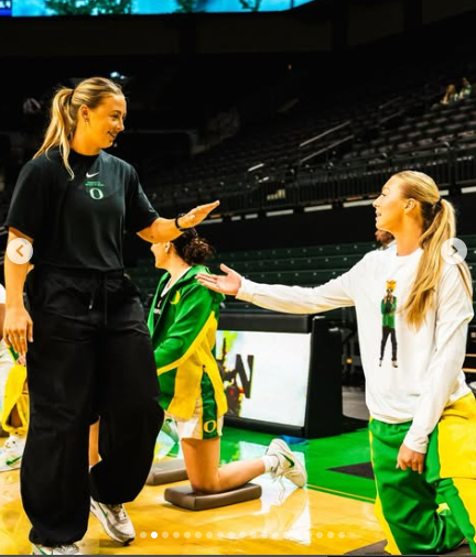 Brittany Wiebe coaching at the University of Oregon