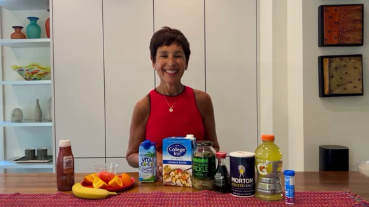 Leslie Bonci in her kitchen with hydration and fueling staples