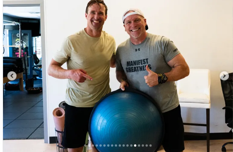 Drew Brees and Todd Durkin after training session